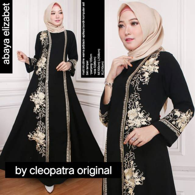 Abaya Bordir Elizabeth Bahan Saudi Jetblack Syar'i / Abaya Hitam Arabian Style INDO ABAYA