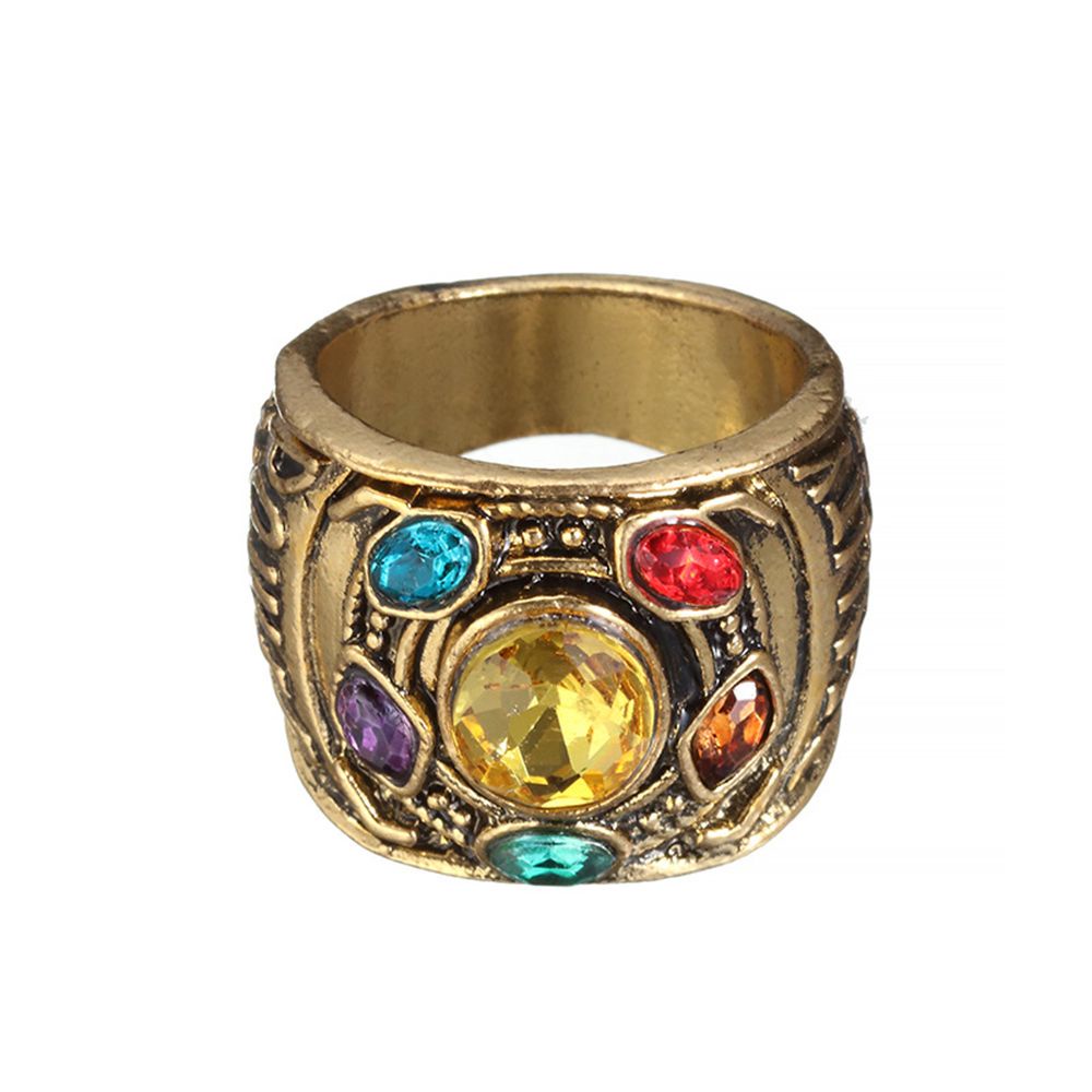 Cincin Power Ring Desain Thanos Gauntlet Infinity War Stones Bahan Alloy Gaya Retro Punk Untuk Unisex