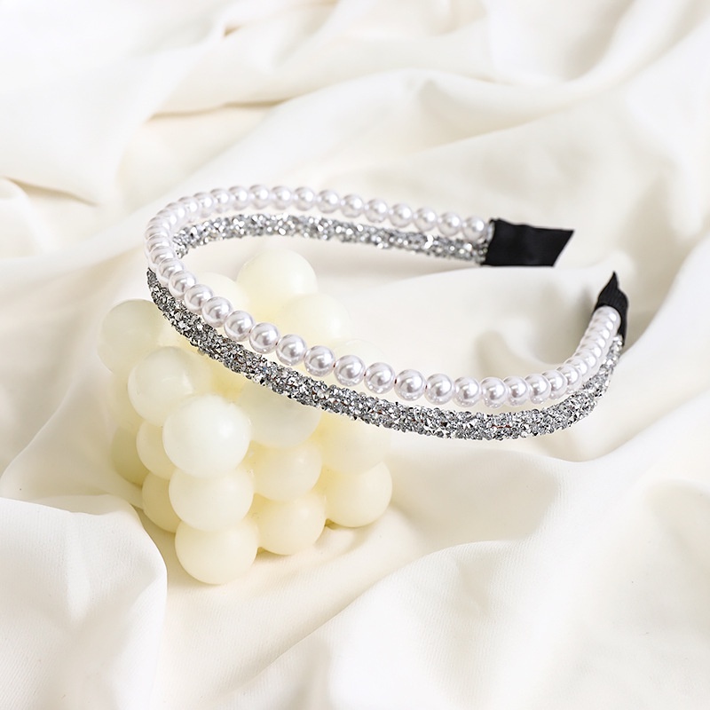 Bando Mutiara Berlian Imitasi Lapisan Ganda Untuk Aksesoris Rambut Wanita