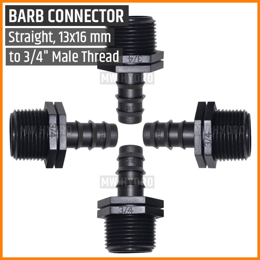 Male Connector 3/4 inch ke Selang PE 16 mm / 13 m