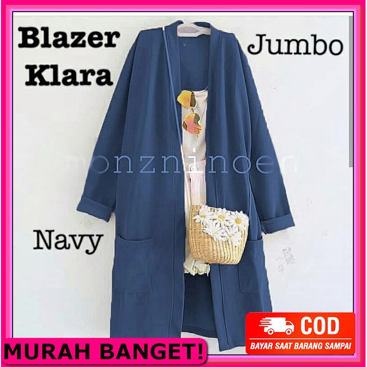 Plaid Oversized Blazer Jumbo Allsize Blazer Wanita Motif Kotak Ov EC638 Blazer Pocket Klara - Navy
