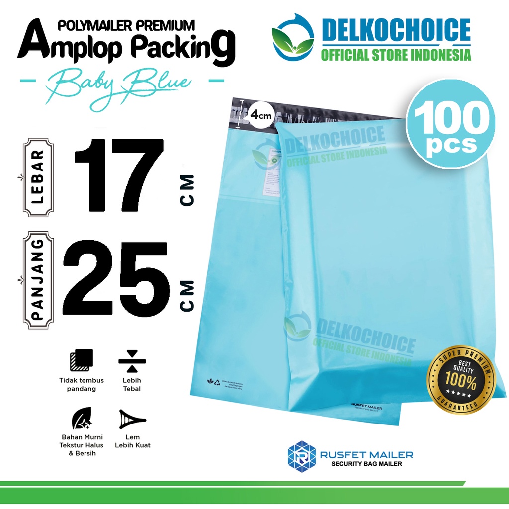 

Polymailer Polos TOSCA 17x25cm Amplop Plastik Packing Olshop BABY BLUE PREMIUM / PACK