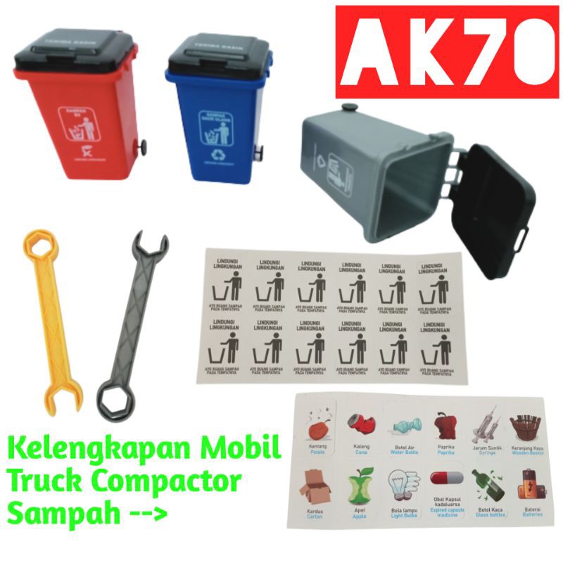 AK-70 - MAINAN MOBIL TRUK BAK SAMPAH BESAR / TRUCK COMPACTOR SAMPAH KUNCI RING 3 BAK SAMPAH AK70