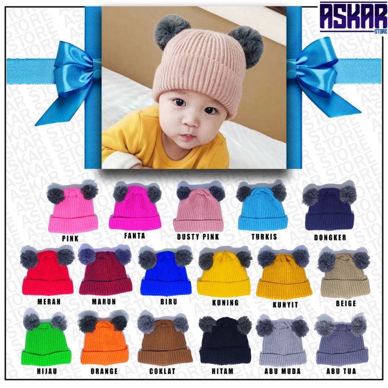 Kupluk pompom baby newborn / kupluk pompom bayi