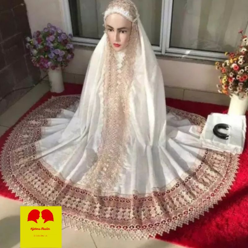 mukena Prada putih dewasa gliter