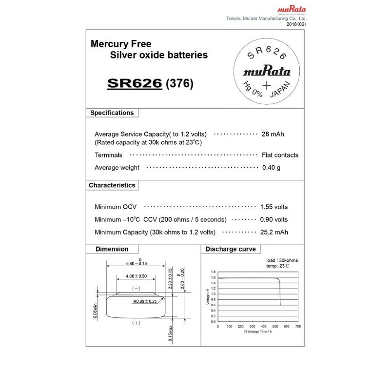 Murata SR626SW Original / 377 / SR626 / 626 Original baterai jam battery batre