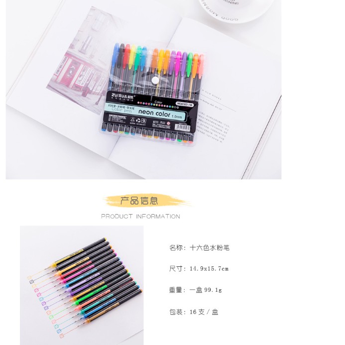 Set Bolpoin Warna NEON Isi 12 / 16 / 24 pcs / Set Pulpen Warna NEON COLOR Set 24 / 16 / 12 pcs / Pulpen Warna-Warni untuk Buku Hitam