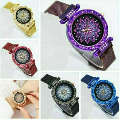 Cod bisa Bayar Ditempat Jam Tangan Wanita Magnetik Plat Bunga Diamond