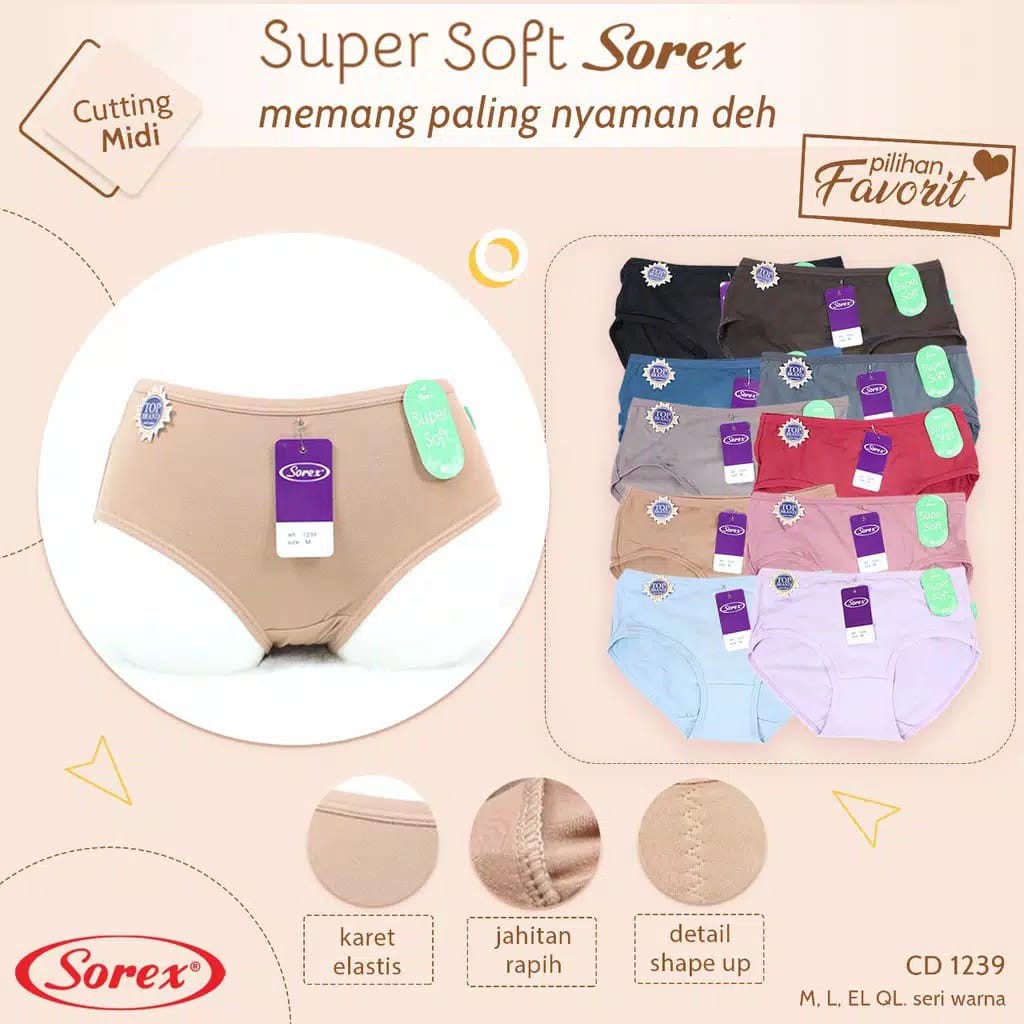 Celana Dalam Sorex Cewek Soft &amp; Comfort / CD Wanita Perempuan Super Soft Sorex Model 1238 | 1239