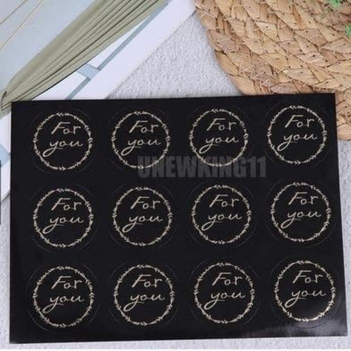 Paper Tags Sticker FOR YOU - Round Gold on Black (1sheet/12pcs)