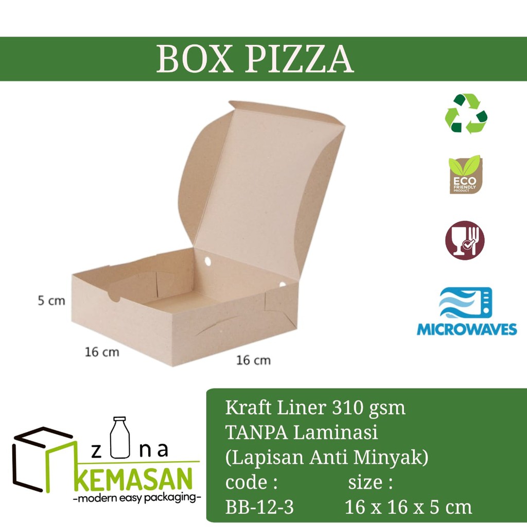 

KEMASAN BOX DUS KARDUS KOTAK PIZZA ROTI KUE BROWNIES 16x16x5 cm KRAFT 310 gsm