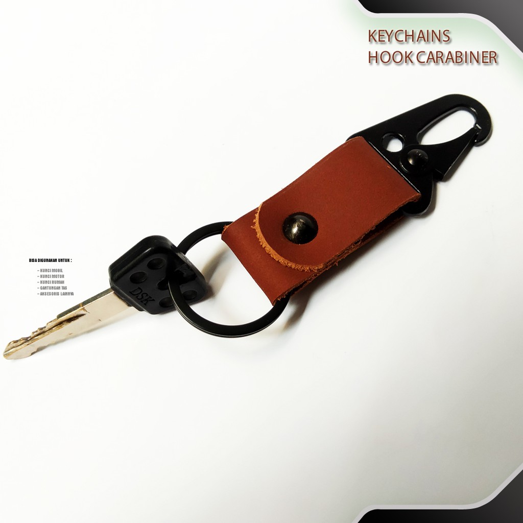 Gantungan Kunci Rumah Mobil Motor Carabiner | Key Chain Kulit Asli Hook