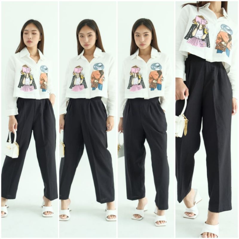 ⚡️CLEARANCE SALE ♡ PREMIUM ♡ ORIGINAL ! MARIANNIE FASHION PATTERN 2 IN 1 SET BACK SLING SHIRT WITH LONG PANTS