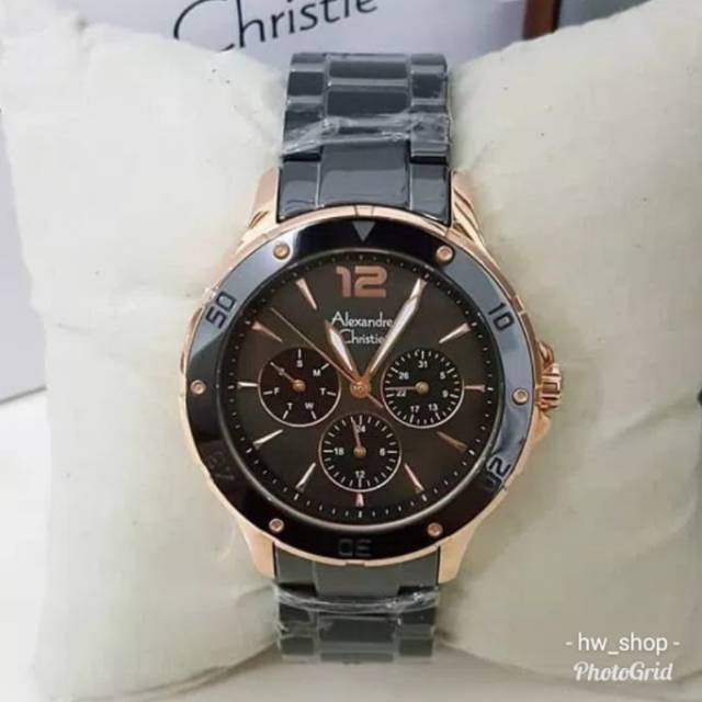Jam Tangan Wanita / Cewek Alexandre Christie 2438 Keramik Original