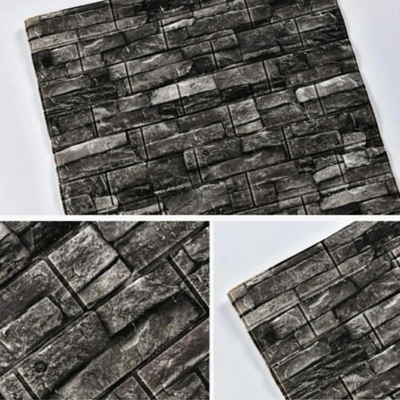 Trend-Wallpaper Dinding Brick Foam 3D Motif Batu Bata Alam Retro 70x77 cm Dekorasi Walpaper Asthetic