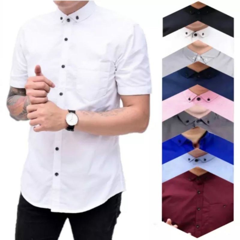 KEMEJA PRIA BOYI TOP MAN LENGAN PANJANG PENDEK KASUAL FORMAL KERJA KANTOR POLOS PUTIH HITAM WHITE