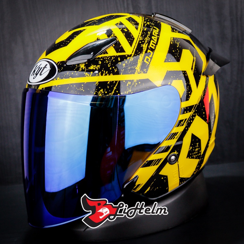 HELM KYT DJMARU #16 CRYMSON YELLOW BLACK KYT DJ MARU -16 HALF FACE HELMET-BLUE+Sp.blk
