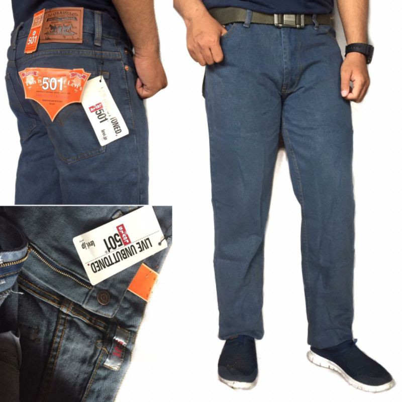 Celana Jeans Basic Panjang Pria Standar Reguler Fit Bahan Denim Tebal Non Sretch Ukuran 28 - 39