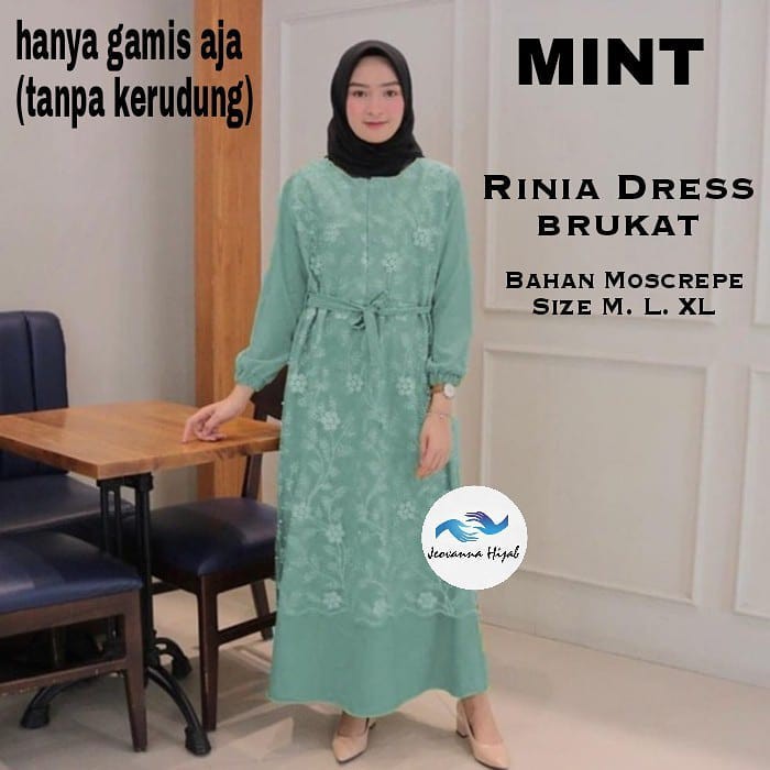 RINIA Pakaian Wanita Baju Gamis Terbaru Ukuran Jumbo Bahan Moscrepe-MINT