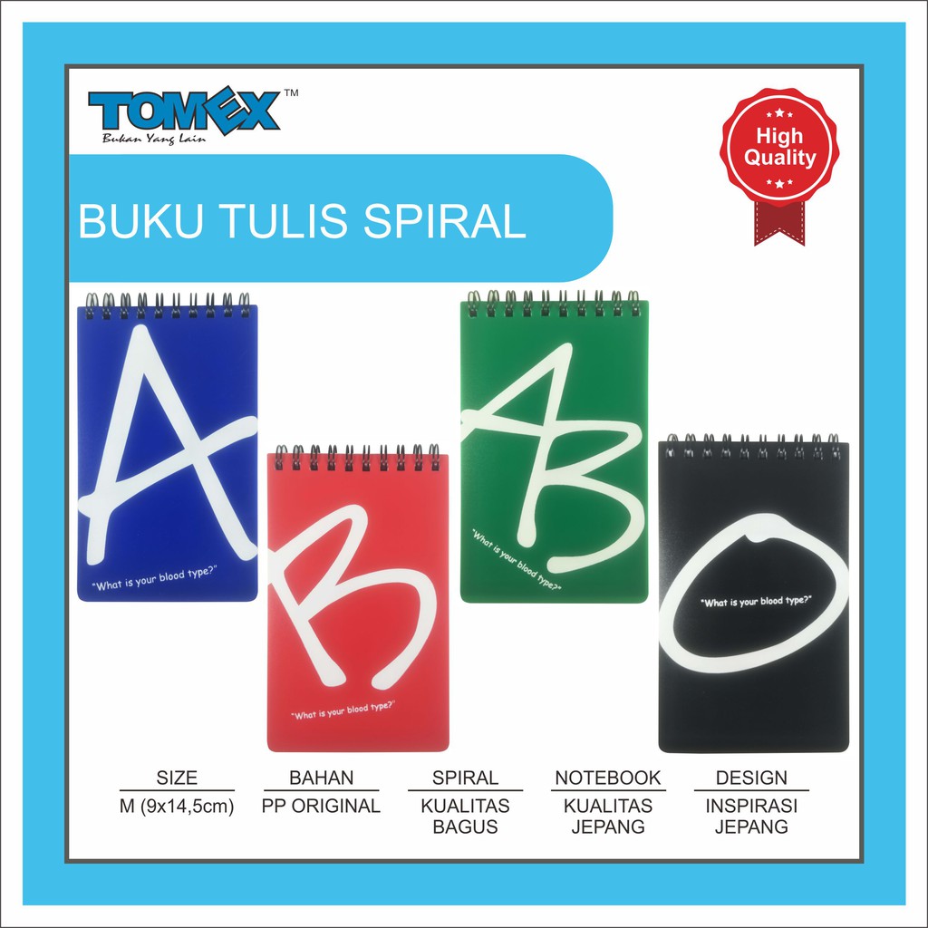 

TOMEX Buku Tulis Spiral / Notebook Spiral / Notes Spiral / Spiral Notebook Motif BLOOD TYPE Ukuran M