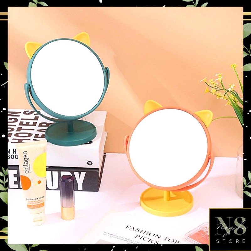 Cermin Make Up Motif Telinga Kucing Rusa &amp; Kelinci / Standing Mirror Make Up / Kaca Make Up Bulat