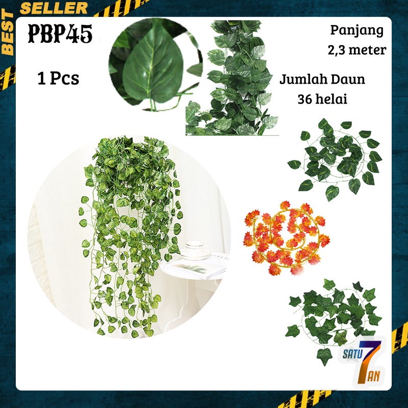Satu7an PBP45 Daun Rambat Plastik Artificial Lebar Tanaman Hias Urai Gantung Dekorasi Dinding Rumah