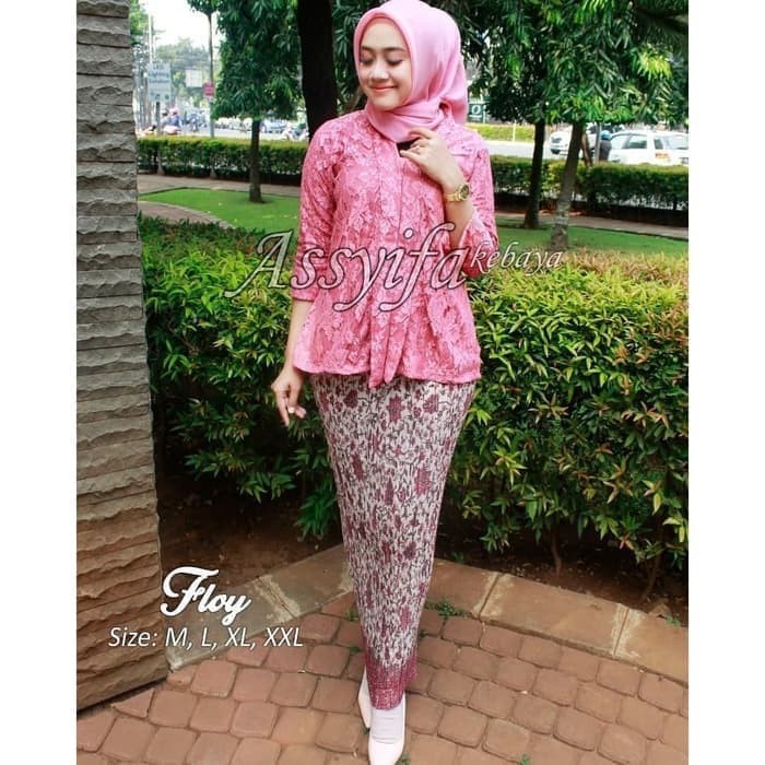 Kebaya Kutubaru floy Brokat Setelan kebaya brukat floy Mix rok plosket Warna grey Gold Maroon mocca