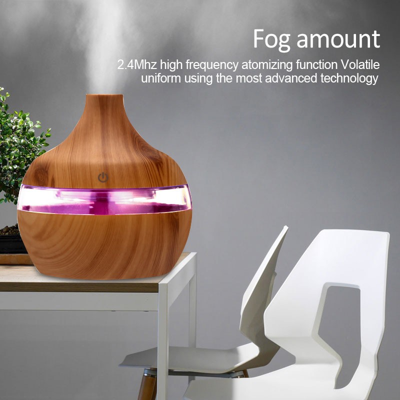 HUMIDIFIER PURIFIER DIFFUSER AROMATHERAPY ESSENTIAL OIL PENGHARUM RUANGAN WOODEN KERUCUT 300 ML