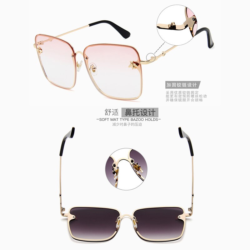 Kacamata Wanita INS Fashion Aksesoris Little Bee Gaya Pantai Big Frame Sunglasees