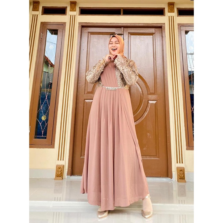 dress sabrina dan mutiara brokat full ori by mercy collection gamis muslim pesta hajatan mewah