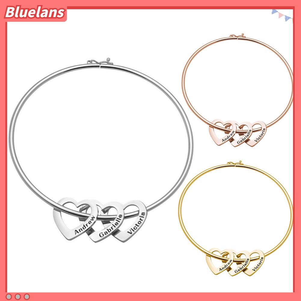 Gelang Bangle Ukiran Nama Bentuk Hati Bahan Stainless Steel Untuk Wanita