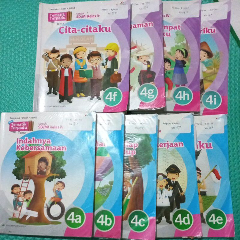 Buku BEKAS Tematik terpadu SD/MI kelas 4A,B,C,D,E,F,G,H,I (1 SET 9PCS)
