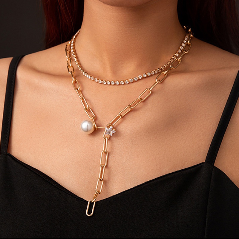 Kalung dua layer tebal mutiara titanium korea style anti karat