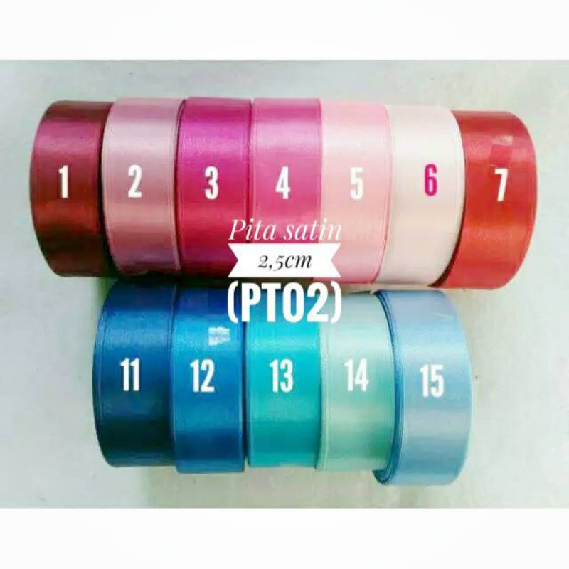 

(Roll) Pita satin polos 2,5cm (1roll) pita kado souvenir bahan craft kerajinan tangan