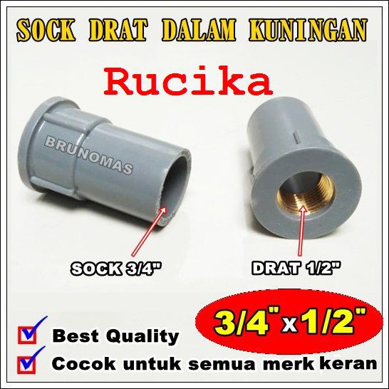 faucet / drat dalam sock 1/2&quot; x 3/4&quot; kuningan rucika