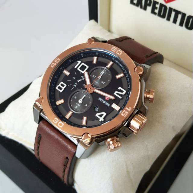 Jam tangan pria expedition 6766 rosegold grey ring rosegold original