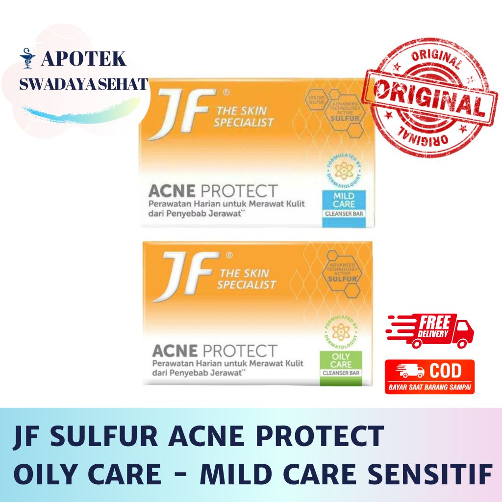 JF BIO SULFUR ACNE PROTECT SENSITIVE Care Mild - Oily Care 90Gr - Sabun Batang 65 gr Muka Wajah Untuk Kulit Berjerawat Badan