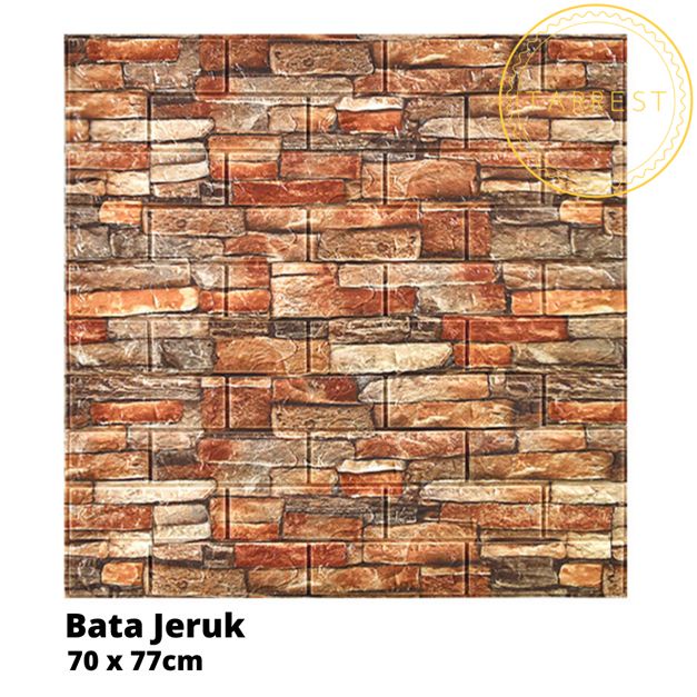 Wallpaper Dinding Foam 3D Motif Batu Marmer Kotak Putih 70 X 77CM 3mm-Bata Jeruk