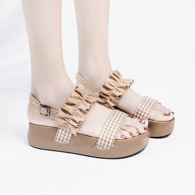 ABBUSHOES Us 70 Wedges Tali kotak-kotak (Terbaru)