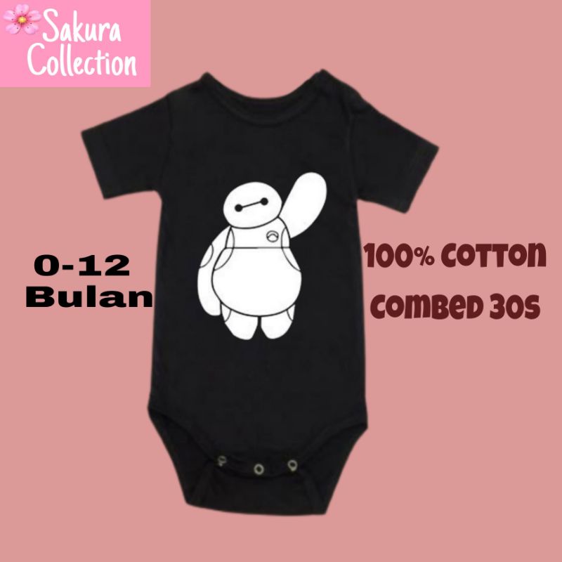 Kaos baju bayi jumper baby kids pendek viral logo tulisan BAYMAX Disney lucu usia 0 1 2 3 4 5 6 7 8 9 10 11 12 bulan sampai umur 1 tahun adem jumpsuit babysuit romper bodysuit little anak kecil hitam style laki laki perempuan unisex nyaman lembut