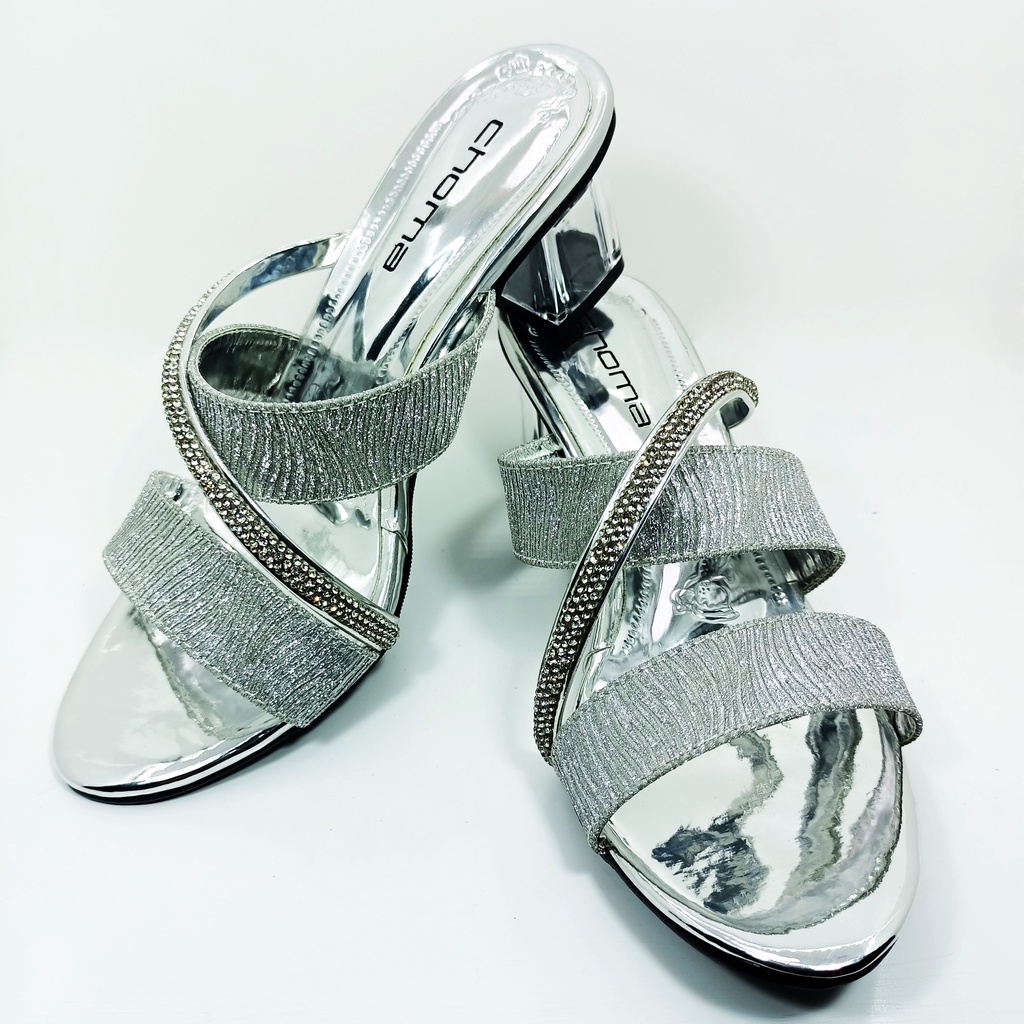 Choma Ladies Zakya Sandal Hak Kaca Sendal Pesta Wanita Sandal Wedding High Heels