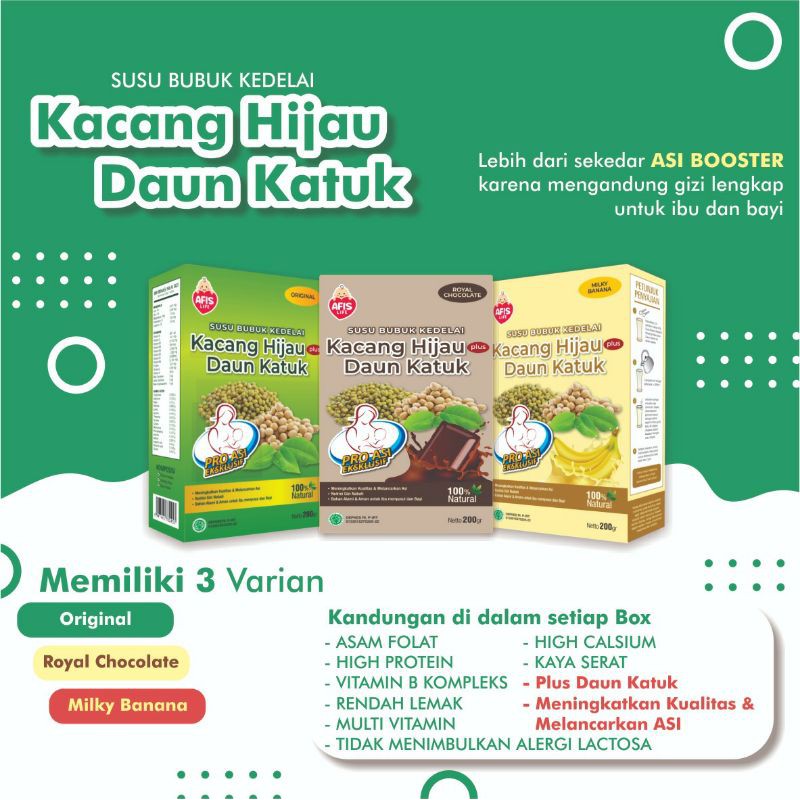 Afis life pro asi booster susu bubuk kacang kedelai dan daun katuk original coklat banana