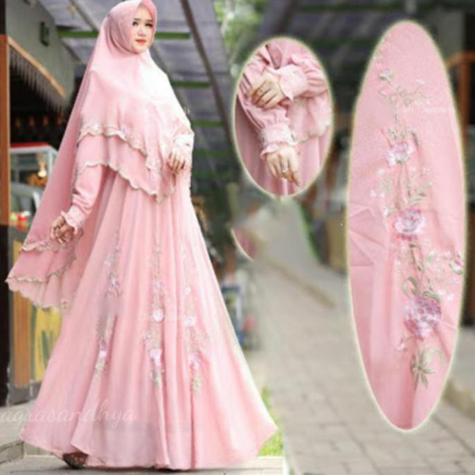 Terbaru baju butik arbella syari dusty pink muslim gamis pesta mewah murah