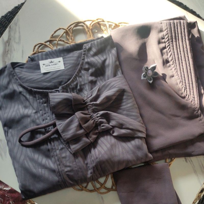 GAMIS SET CADAR / GAMIS SYARI /GAMIS SUNNAH SET EMBOS WOLFIS LENGAN KARET TANPA TALI  FREE CADAR DAN CADAR BISA COD-Abu tua