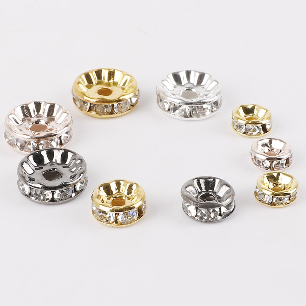 50Pcs 4 6 8 10mm Gold Silver Color Crystal Rhinestone Round Loose Spacer Beads for Jewelry Making DIY Bracelet