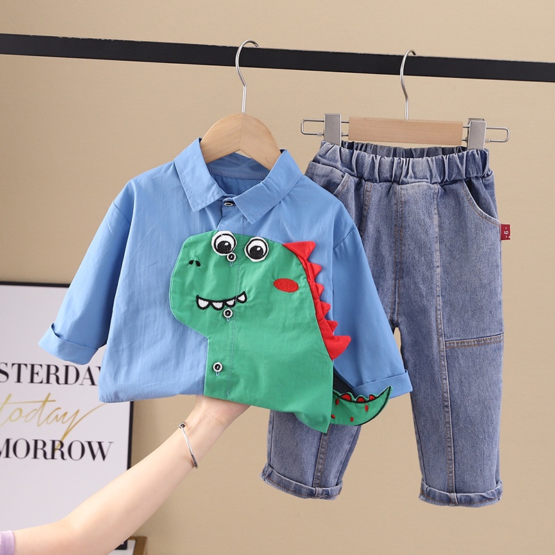 Setelan Anak FLASH Baju Anak Laki Laki Set 2in1 Kemeja 3d dan Celana Jeans Import