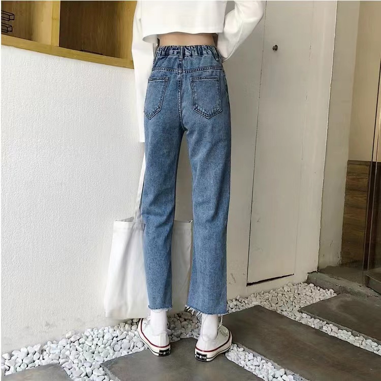 Import Premium Bergaya Highwaist Loose Straight Rawis Celana Jeans Panjang Wanita