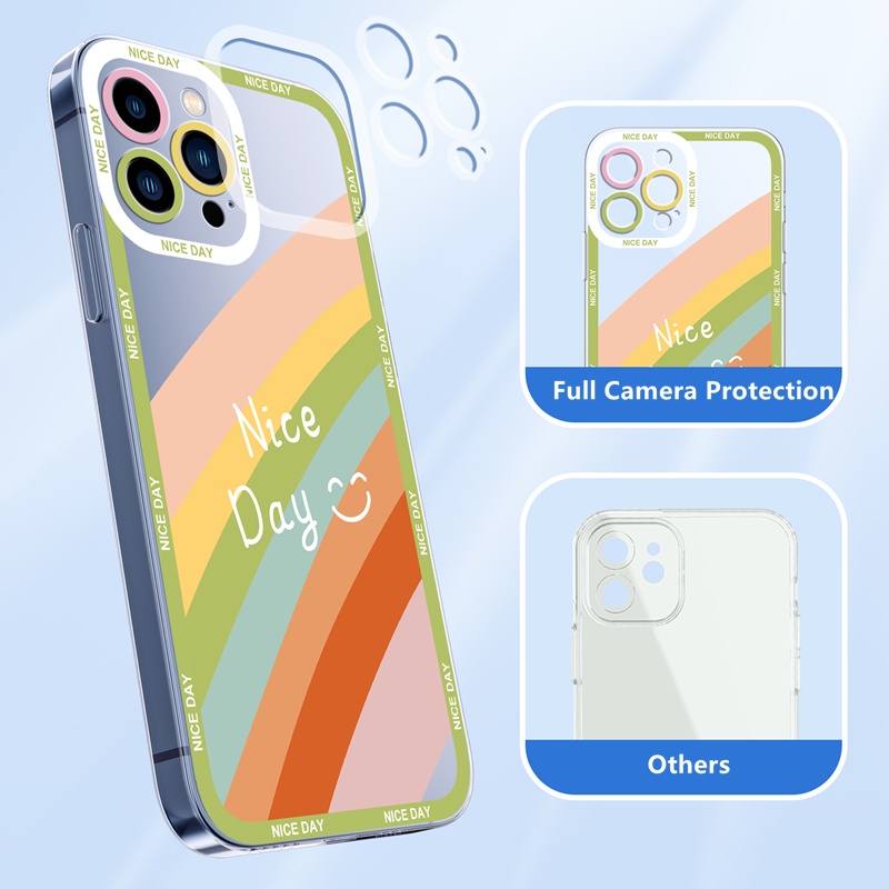 Dllencase Case Bahan TPU Bening Tahan Banting Desain Pelangi Untuk iPhone 14 13 Pro Max 6 Plus 6s Plus 7 7 Plus 8 8 Plus X XS XR XS Max 11 13 Pro Max 24 Pro Max