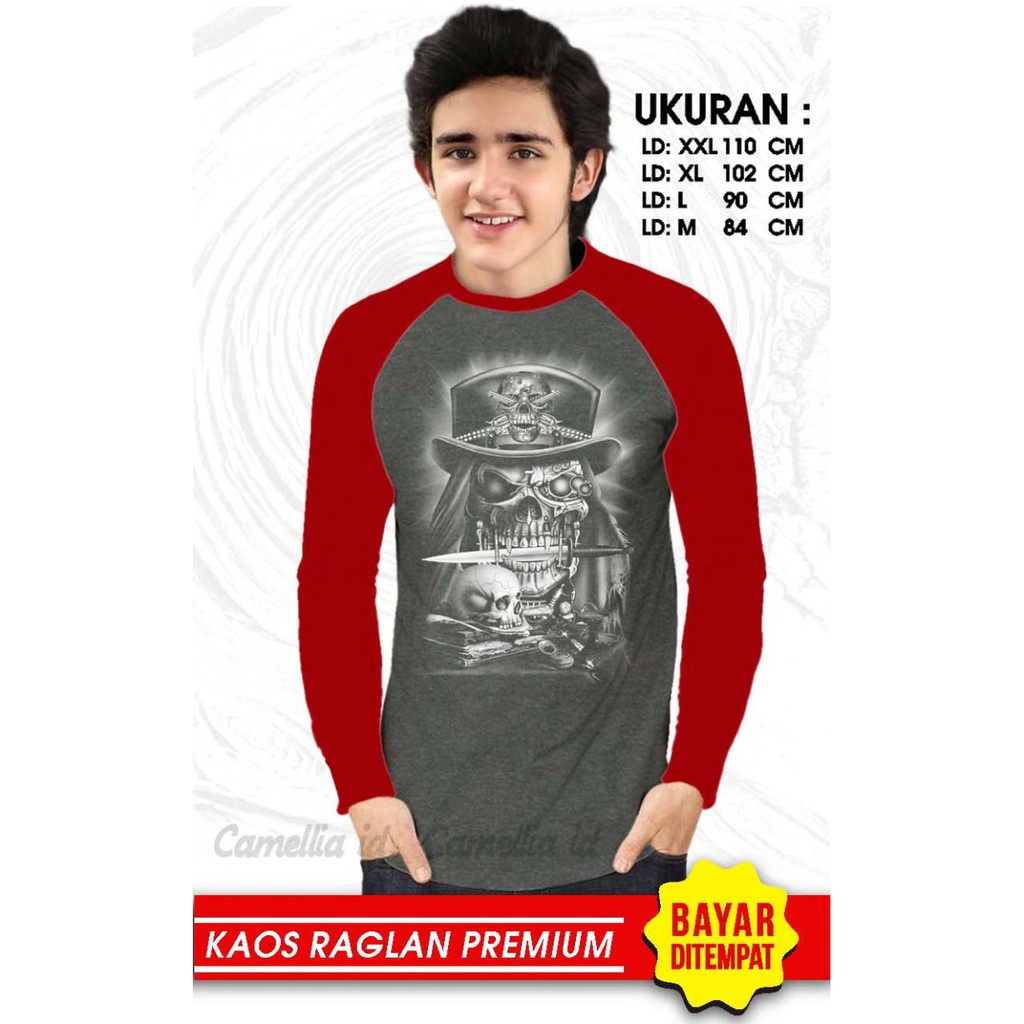 Kaos Raglan (TENGKORAK)/Kaos Pria Lengan Panjang/ Kaos Pria/ Kaos Cowok/ Kaos Oblong/Misty