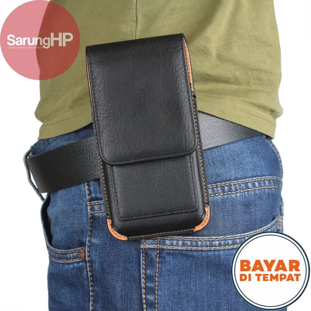 SARUNG HP Dompet Tas Pinggang Kulit Klip Jepit Rotary &amp; Slot Kartu 5 - 6,5 Inch Vertikal